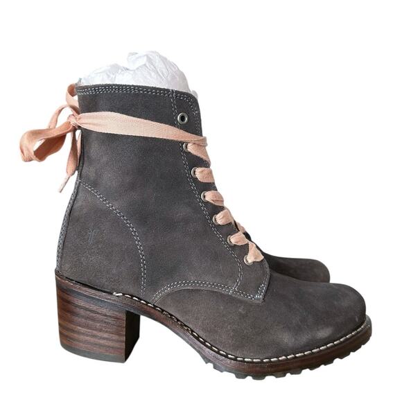 Frye Sabrina Gray Leather Lace Up Boots 8.5 - Picture 11 of 11